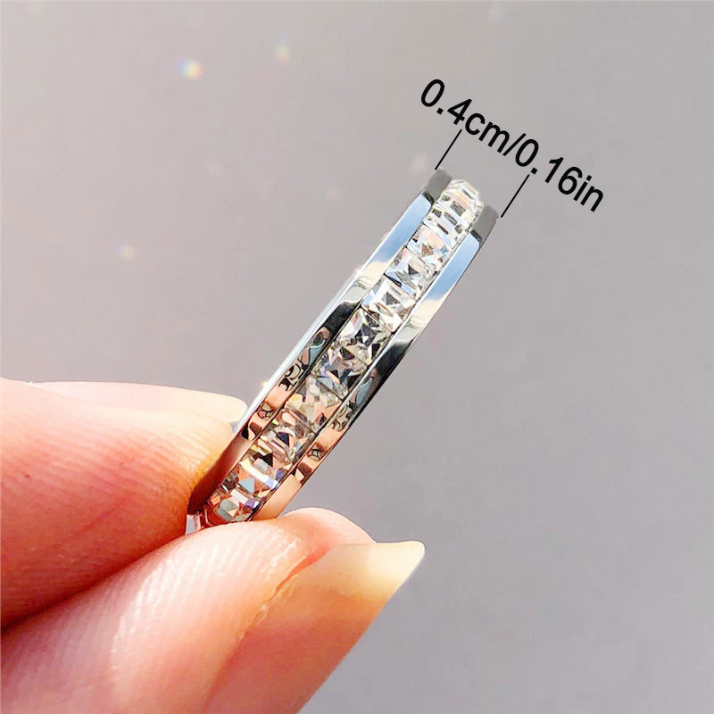 Stainless Steel Triple Row CZ Ring for Engagement & Wedding